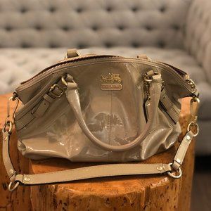 Coach Madison Sophia beige patent leather satchel